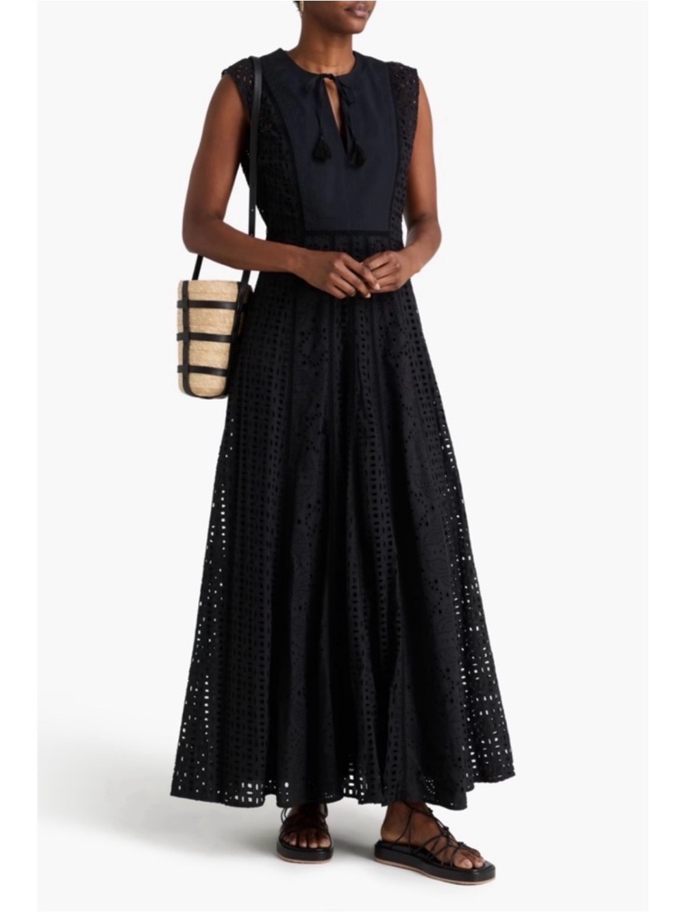 Veronica Beard Alina Cotton Eyelet Maxi Dress, Black, 0, EUC - Picture 2 of 16